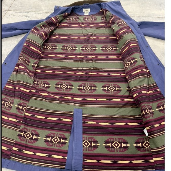 LL Bean Womens Blue Long Field Coat Aztec Southwestern Lining Corduroy Trim M - Picture 5 of 7
